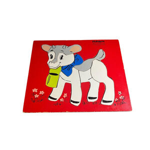 Vintage Playskool Wooden‎ Puzzle Wood Tray Baby Goat HUNGRY KID 165-10 8 pc